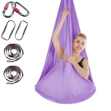 Indoor Anti-gravity Yoga Knot-free Aerial Yoga Hammock with Buckle / Extension Strap, Size: 400x280cm(Light Purple)