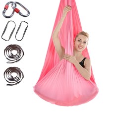 Inomhus anti-gravity yogaknutfri antennyoghammmatta med spänne / förlängningsrem, storlek: 400x280cm (rosa)