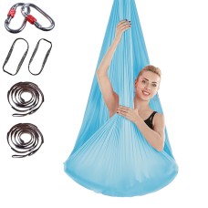 Indoor Anti-gravity Yoga Knot-free Aerial Yoga Hammock with Buckle / Extension Strap, Size: 400x280cm(Lake Blue)