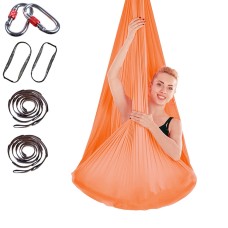 Hamac de yoga aérien de yoga anti-gravité en intérieur avec sangle / sangle d'extension, taille: 400x280 cm (orange)