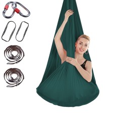 Inomhus anti-gravity yogaknutfri antennyoghammmatta med spänne / förlängningsrem, storlek: 400x280cm (mörkgrön)