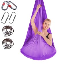 Indoor Anti-gravity Yoga Knot-free Aerial Yoga Hammock with Buckle / Extension Strap, Size: 400x280cm(Dark Purple)
