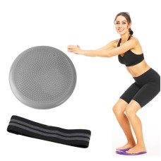 2 in 1 Yoga Balance Mat + Squat Resistance Band Fitness Exercise Equipment Set(Black Gray)