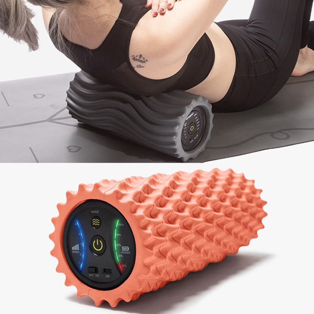 EVA Electrical Muscle Relaxer Yoga Massage Vibration Foam Roller, Fishbone Vibration USB (Coral Orange)