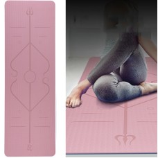 BSJ002 TPE Doppelschicht zweifarbige Yogamatte Fitnessmatte mit Körperlinie, Spezifikation: 183 x 80 x 0,6 cm (Kirschblüte Pink + Blau)