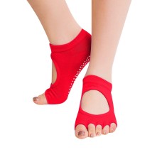 Un par abierto con los pies abiertos contra calcetines de yoga femenino anti -slip sports, tamaño: 34 - 39 (EUR) (rojo)