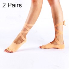 2 coppie Ladies Lace-Up Ballet Dancing e Yoga Anti-Slip Toe Socks (arancione chiaro)