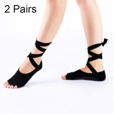 2 coppie Ladies Lace-Up Ballet Dancing e Yoga Anti-Slip Toe Socks (Black)