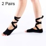 2 coppie Ladies Lace-Up Ballet Dancing e Yoga Anti-Slip Toe Socks (Black)