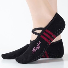 1 Pair Sports Yoga Socks Slipper for Women Anti Slip Lady Damping Bandage Pilates Sock(Black)