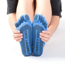 A Pair, Solid Color Non-slip Sweat-absorbent Yoga Socks Split Toe Socks for Women, Size:One Size(Blue)