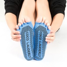 A Pair, Solid Color Non-slip Sweat-absorbent Yoga Socks Split Toe Socks for Women, Size:One Size(Open Toe Blue)