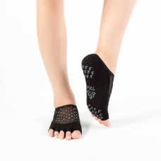 Lace Mesh Non-slip Yoga Socks with Diamonds, Size:One Size(White Diamond Black Half Toe)