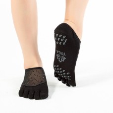 Calcetines de yoga de malla de encaje con diamantes, tamaño: talla (diamante negro dedo completo del dedo completo)