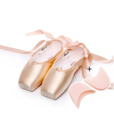 Zapatos de baile planos profesionales de ballet encaje, tamaño: 35 (estuche de satén + silicona)