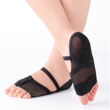 Chaussures de pratique de danse chaussettes à semelle douce couverture de pied de gymnastique semi-tronqué couverture de pied, taille: S (34-35) (noir)