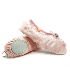 Kristall Satin Blumendekoration Tanzschuhe weicher Sohle Ballettschuhe Übungen Tanzschuhe für Kinder, Größe: 24 (Fleischrosa mit Diamant)