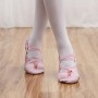 Crystal Satin Flower Decoration Dance Shoes Soft Sole Ballet Shoes Practice Dance Shoes For Children, Size: 24 (Fles Pink With Diamond)