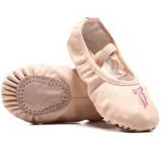 Crystal Satin Flower Decoration Dance Shoes Soft Sole Ballet Shoes Practice Dance Shoes For Children, Size: 25(PU Flesh Pink Bow)