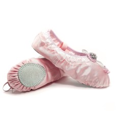 Crystal Satin Flower Decoration Dance Shoes Soft Sole Ballet Shoes Practice Dance Shoes for Children, Size: 26 (Pink With Diamond)