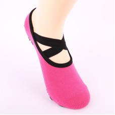 One Pair Ladies Cross Strap Version Edging Backless Yoga Socks Non-slip Boat Socks, Size:One Size(Rose Red)