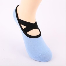 One Pair Ladies Cross Strap Version Edging Backless Yoga Socks Non-slip Boat Socks, Size:One Size(Blue)