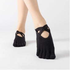 Terry Five-Finger Socks Cotton Thickened Warm and Non-Slip Yoga Socks Cross Strap Dance Socks, Size: One Size(Full Toe (Black))