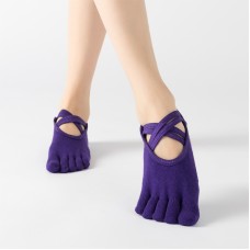 Terry Five-Finger Socks Cotton Thicked Warm och Non-Slip Yoga Socks Cross Strap Dance Socks, Size: One Size (Full Toe (Deep Purple))