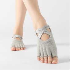 Terry Five-Finger Socks Cotton Thickened Warm and Non-Slip Yoga Socks Cross Strap Dance Socks, Size: One Size(Open Toe (Light Gray))