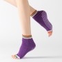 3 Paar Open-Toe-Yoga-Socken Innensport-Nicht-Schlupf-Fünf-Finger-Tanzsocken, Größe: Einen Größe (reine Farbe Deep Purple)