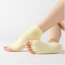 3 Pair Open-Toe Yoga Socks Indoor Sports Non-Slip Five-Finger Dance Socks, Size: One Size(Pure Color Light Yellow)