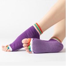 3 Pair Open-Toe Yoga Socks Indoor Sports Non-Slip Five-Finger Dance Socks, Size: One Size(Color Deep Purple)