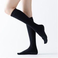 Calcetines de yoga medianos calcetines de cinco dedos calientes de pilotes sin deslizamiento, tamaño: talla única (negro)