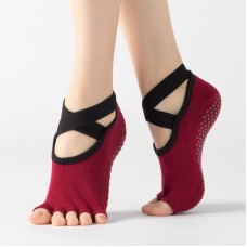 Spitzen-Yoga-Socken Nicht-Schlupf-Finger-Finger-Sport-Baumwollsocken Mode offene Tanzsocken, Größe: Einen Größe (Rotwein)