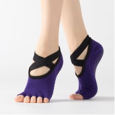 Spitzen-Yoga-Socken Nicht-Schlupf-Finger-Finger-Sport-Baumwollsocken Mode offene Tanzsocken, Größe: Einen Größe (dunkelviolett)