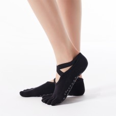 2 Pair Five-Finger Cross-Lace Yoga Cotton Socks Fashion Non-Slip Sports Dance Socks, Size: One Size(Full Toe (Black))