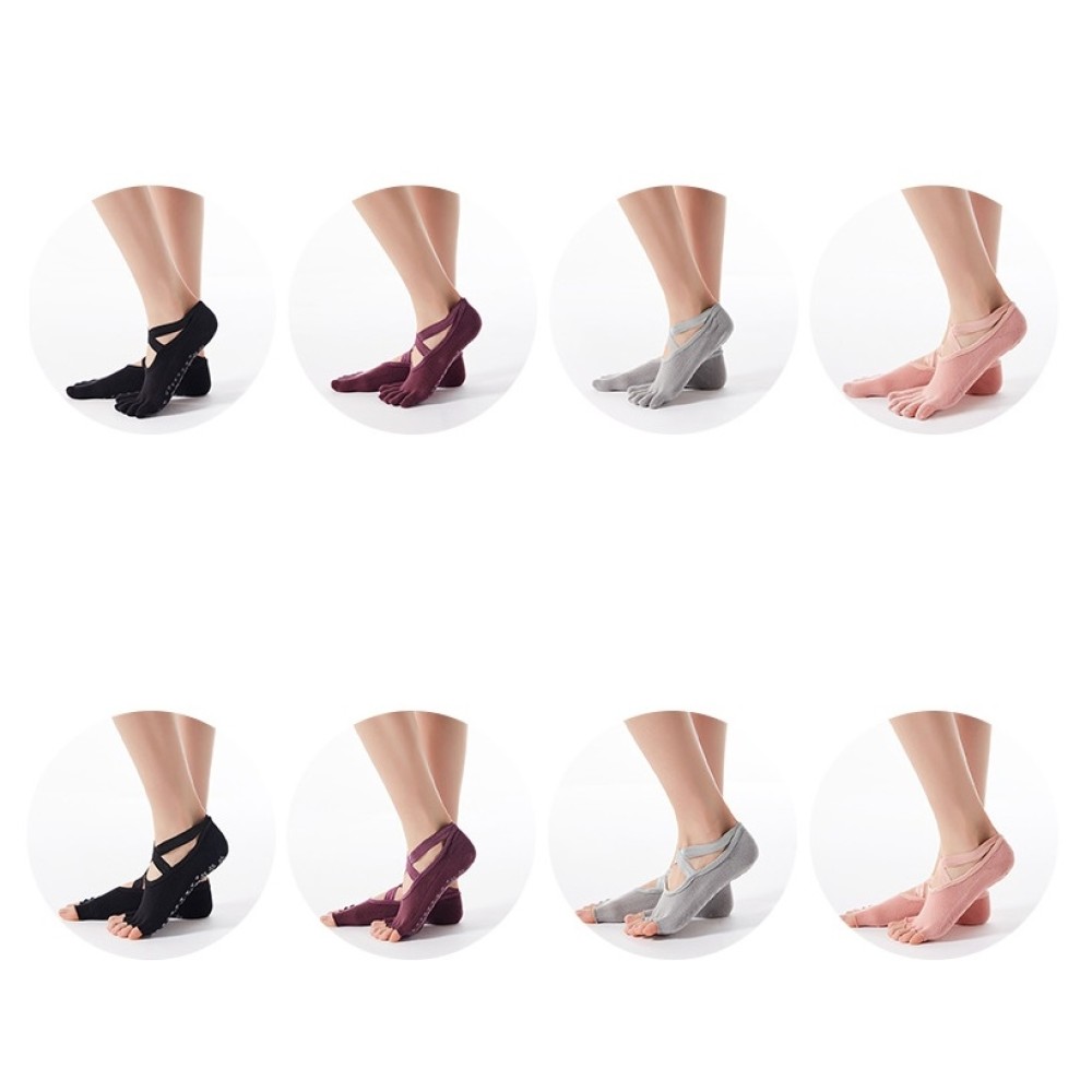 2 Pair Five-Finger Cross-Lace Yoga Cotton Socks Fashion Non-Slip Sports Dance Socks, Size: One Size(Full Toe (Skin Color))