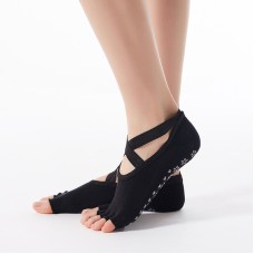 2 Pair Five-Finger Cross-Lace Yoga Cotton Socks Fashion Non-Slip Sports Dance Socks, Size: One Size(Open Toe (Black))