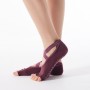 2 Paar Fünf-Finger-Cross-Lace-Yoga-Baumwollsocken Mode nicht rutschende Sporttanzsocken, Größe: One Size (Open Toe (Wine Red))