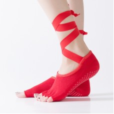 Yoga Five-Finger Socks Open-Toe Lace-Up Dance Socks Particle Non-Slip Socks, Size: One Size(Red)