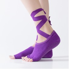 Yoga Five-Finger Socks Open-Toe Lace-Up Dance Socks Particle Non-Slip Socks, Size: One Size(Deep Purple)