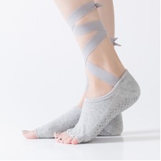 Chaussettes à cinq doigts de yoga chaussettes de danse à lacets ouverts Pénélières non glissées chaussettes, taille: taille unique (gris clair)