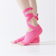 Yoga Five-Finger Socks Open-Toe Lace-Up Dance Socks Particle Non-Slip Socks, Size: One Size(Rose Red)