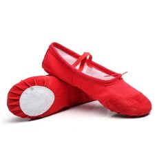 2对平底鞋软芭蕾舞鞋拉丁瑜伽舞蹈运动鞋儿童和成人（红色）