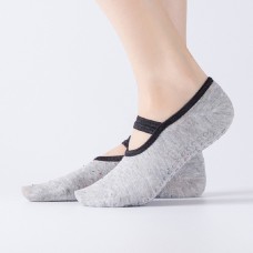 Calcetines de yoga de ballet sin espalda de algodón con correas, tamaño: talla única (gris claro)