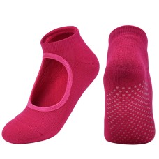 2 Pairs Combed Cotton Yoga Socks Towel Bottom Reveal Round Head Dance Fitness Sports Flooring Socks, Size: One Size(Rose Red)