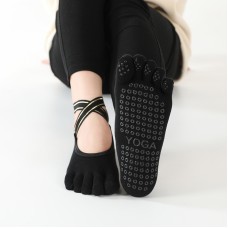 Non-slip Backless Cross Strap Five-finger Yoga Socks(Full Fingers Black)