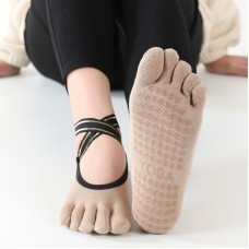 Nicht schlupffreie Cross-Gurt-Finger-Finger-Yoga-Socken (Full Fingers Hautfarbe)